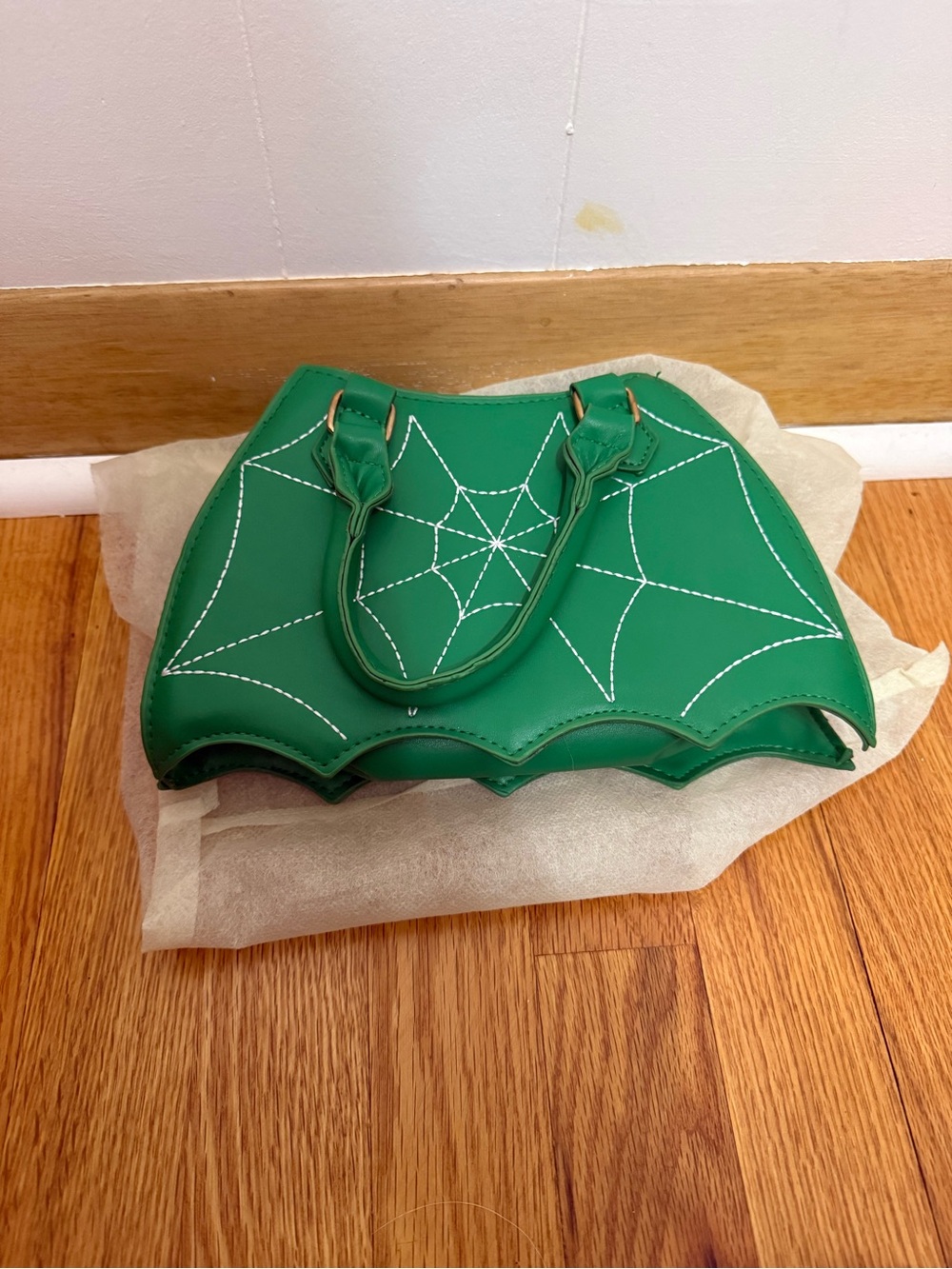 Green Spiderweb-Accent Women's Satchel